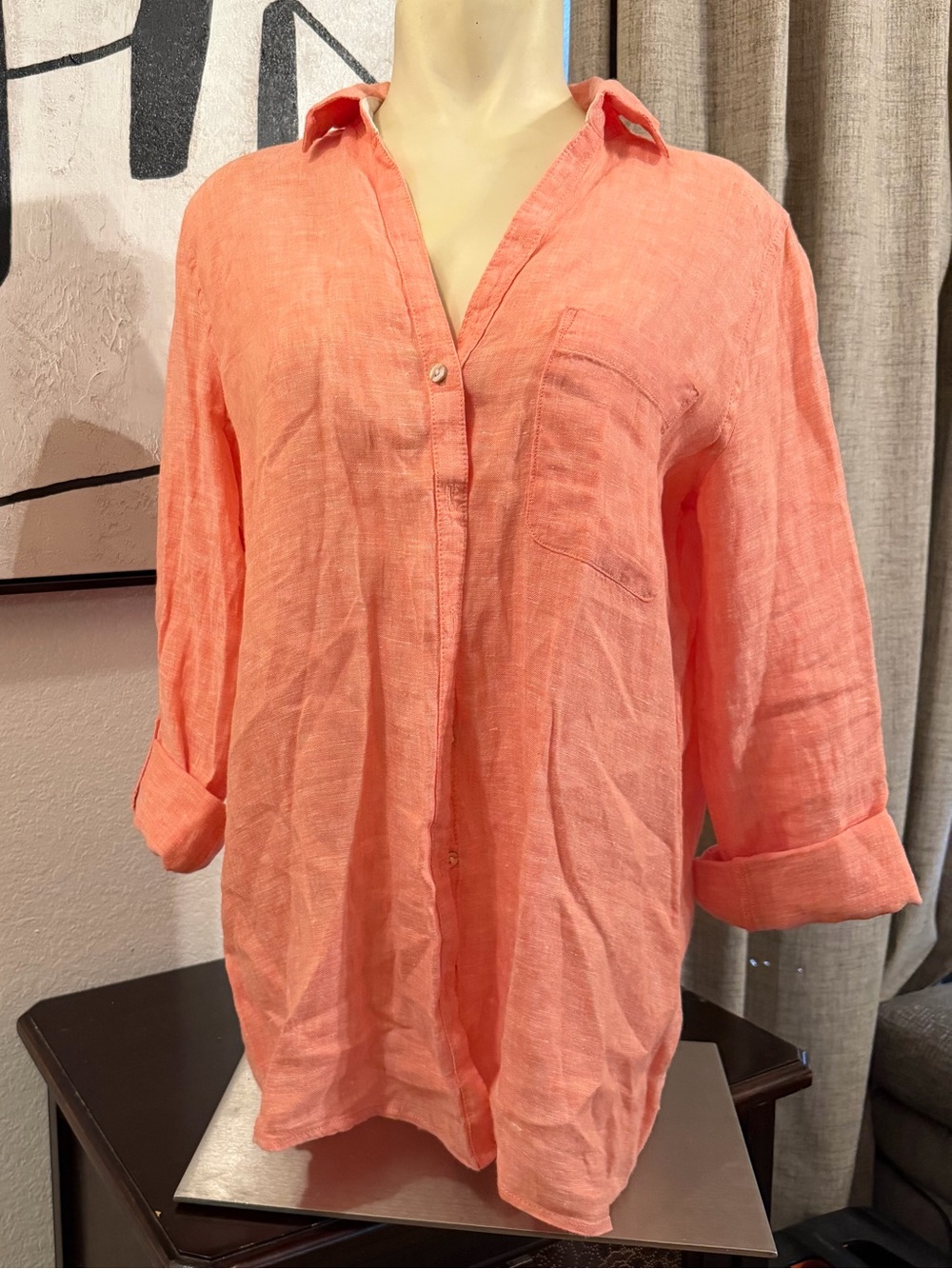 Sigrid Olsen Coral Button-Down Linen Shirt